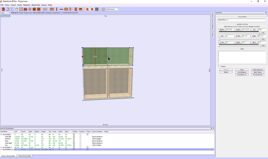 showing a form of kitchen cabinet design software